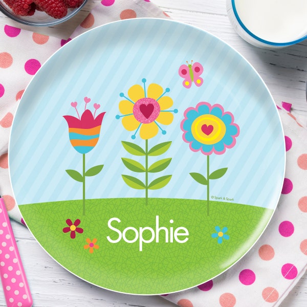 Kids Personalized Melamine Plate - Spring Blooms - Birthday Gift Ideas - Melamine Bowl or Plate Personalized - Custom Placemat with Name