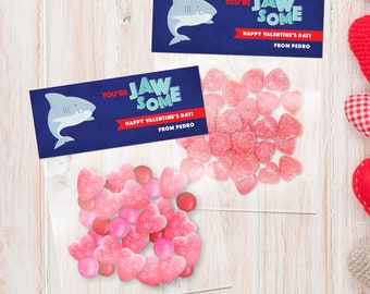 Shark Love - Valentine's Day Treat Bag Topper - Set of 24/ Valentine Favor Tags / Valentine Treat Bag