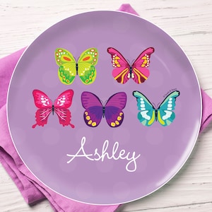Custom Kids Plate - Bright Butterflies - Kids Melamine Dinnerware - Melamine Bowl or Plate Personalized - Custom Placemat with Name
