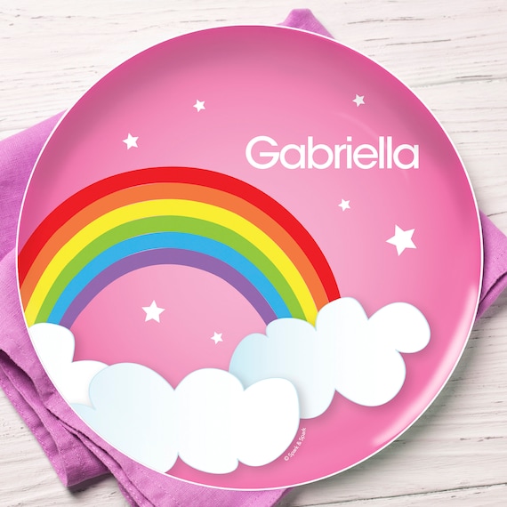 Kids Personalized Melamine Plate Dreamy Rainbow Outdoor Dinnerware Custom Melamine Bowl Custom Placemat With Name Etsy UK
