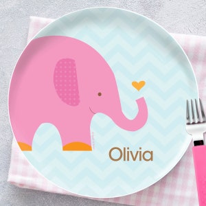 Personalized Baby Gift Kids - Sweet Pink Elephant - Outdoor Dinnerware - Melamine Bowl or Plate Personalized - Custom Placemat with Name