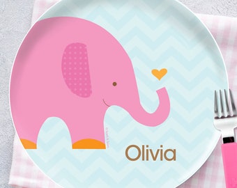 Personalized Baby Gift Kids - Sweet Pink Elephant - Outdoor Dinnerware - Melamine Bowl or Plate Personalized - Custom Placemat with Name