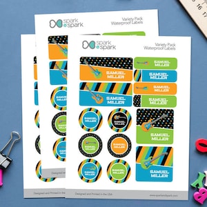 School Labels - Guitar Sounds - Waterproof Stickers - Camping Labels - Dishwasher safe Labels - Customized Labels - School Supply Labels