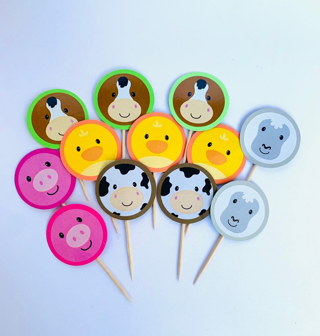 Farm Animals Cute Cupcake Toppers for Kids Birthday 1st Etsy