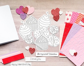 DIY Valentine's Day Activity for Kids, Make Your Own Cards Kit, Color Your Own Cards, Valentine's Day Craft Kit, Set of 8