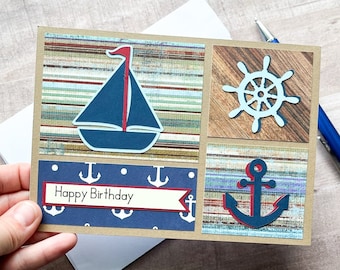Sailing Birthday Card, Boating Birthday Card, Happy Birthday Dad Card, Nautical Greeting Card, Birthday Card with Sailboat