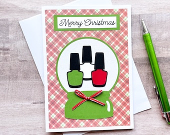 Christmas Card for Manicurist, Christmas Card for Nail Professional, Holiday Card for Nail Salon, Nail Polish Card with Gift Card Holder