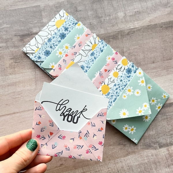 Mini Thank You Notes, Small Thank You Cards and Envelopes, Mini Envelopes, Tiny Envelopes with Cards, Floral Envelopes