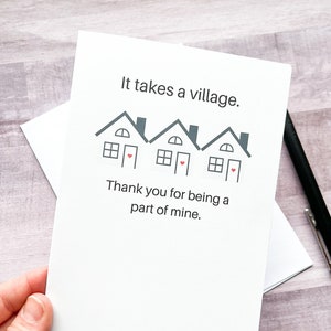 IMPRIMABLE Il faut un village, carte de remerciement pour les amis maman, carte de remerciement nounou, carte de remerciement aux parents, téléchargement immédiat