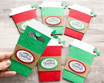 Set of 6 Christmas Gift Card Holders, Coffee Cup Gift Card Holder, Card with Gift Card Holder, Stocking Stuffer, Christmas Teacher Gift