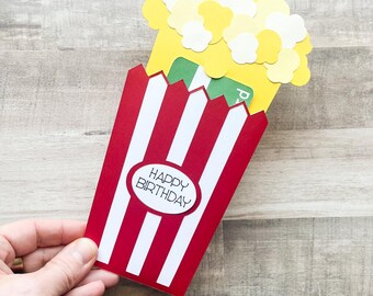 Happy Birthday Gift Card Holder, Popcorn Gift Card Holder, Movie Night Gift, Popcorn Party Favor, Movie Theater Gift Card Holder