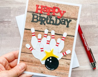 Bowling Birthday Card, Birthday Card for Bowler, Happy Birthday Card for Him, Birthday Card for Teen, Retro Bowling Card