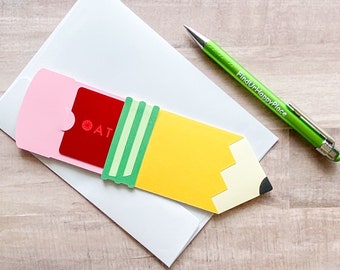 Pencil Gift Card Holder for Teacher, Teacher Appreciation Gift, End of School Year Gift, Teacher Gift Card Holder, Teacher Gift Set