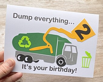 Garbage Truck Birthday Card, Happy Birthday Card For Boy, Truck Card for Grandson, Birthday Card for Garbageman, Personalized Birthday Card
