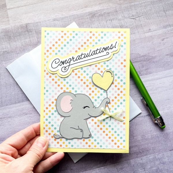 Congratulations New Baby Card, Gender Neutral Baby Card, Elephant Baby Gift, Card for Baby Shower, Coworker Baby Gift, Yellow Elephant Card