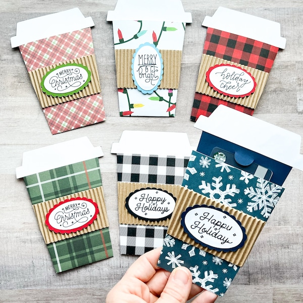 Christmas Gift Card Holder Set, Coffee Cup Gift Card Holders for the Holidays, Bulk Stocking Stuffer