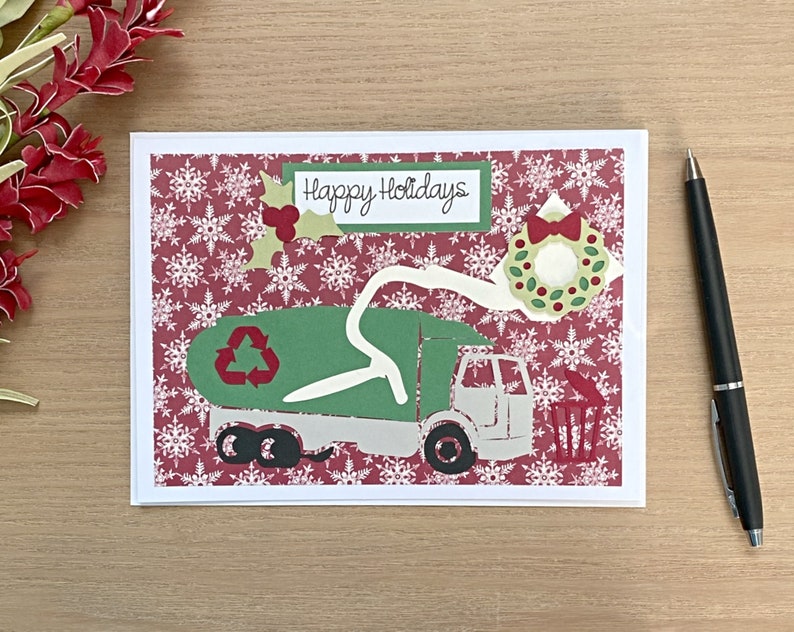 Garbage man Christmas Card Happy Holidays Garbage Truck Etsy