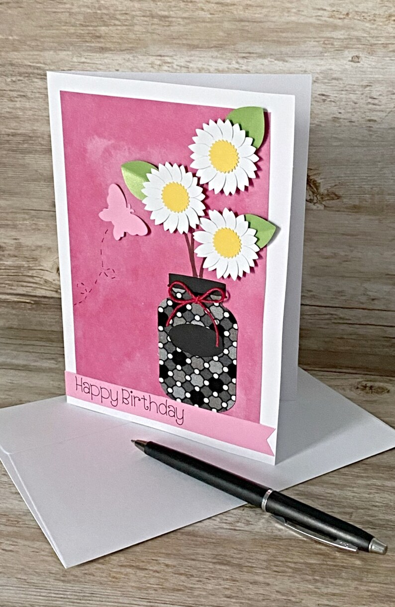 Happy Birthday Card Handmade Birthday Card for Friend Blank inside with envelope Daisy Birthday Card Daughter Mom