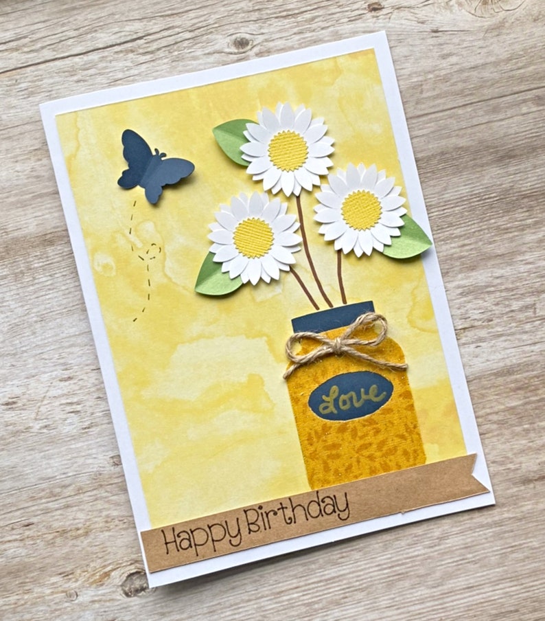 Happy Birthday Card Handmade Birthday Card for Friend Blank inside with envelope Daisy Birthday Card Daughter Mom