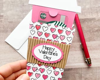 Happy Valentine's Day Gift Card Holder, Coffee Cup Gift Card Holder, Valentines Day Teacher Gift, Valentine's Day Card
