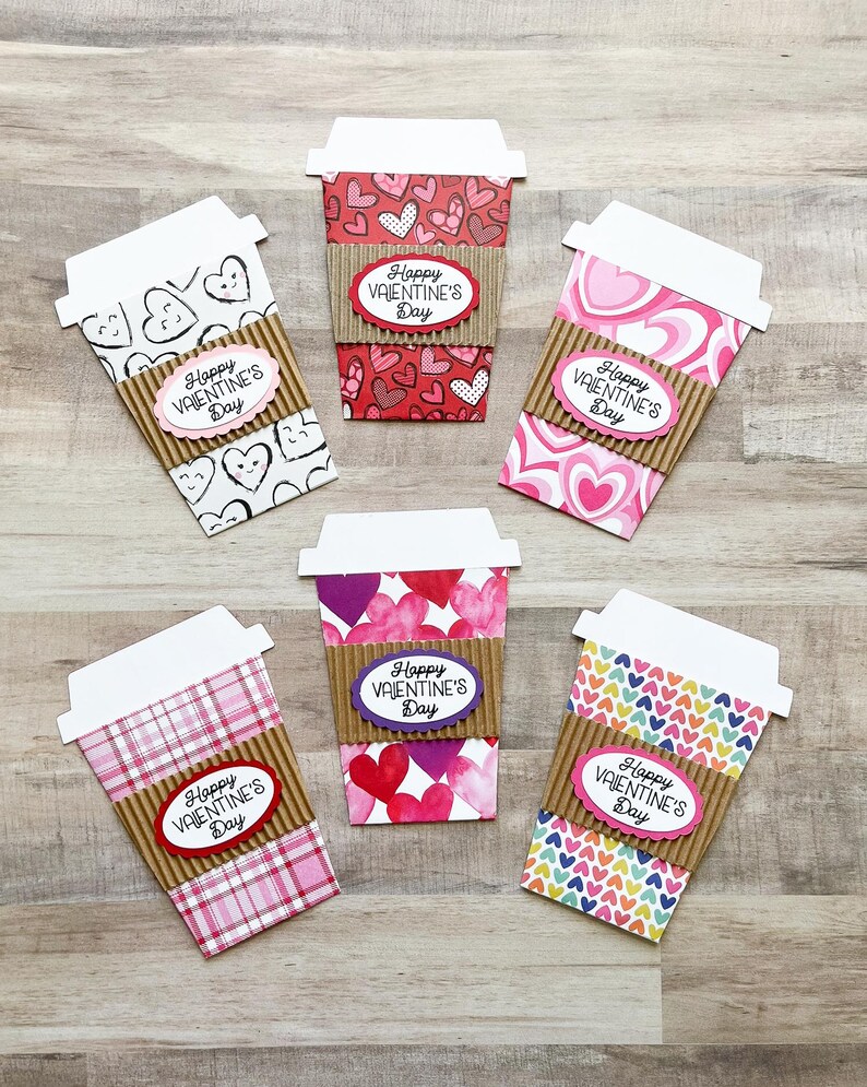 Valentine's Day Gift Card Holder, Coffee Cup Gift Card Holder, Valentines Day Teacher Gift Set of 6