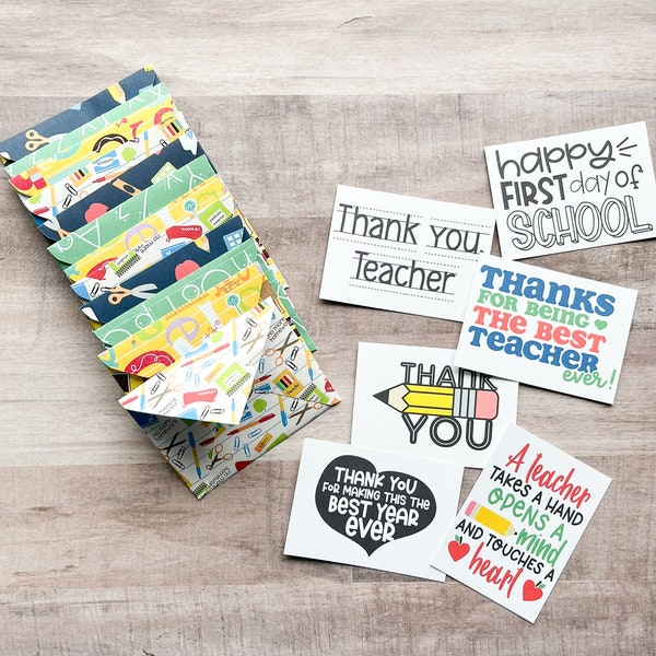 Set of 12 Mini Envelopes for Teachers, Mini Notes from Teacher, End of School Notes, Teacher Appreciation Gift, Teacher Gift Card Holder