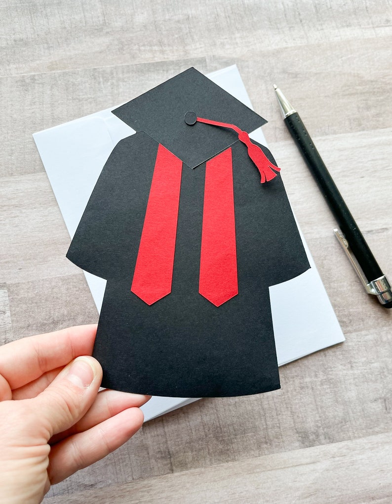 Graduation Gift Card Holder, Cap and Gown Graduation Card, Congratulations Grad Card, Gift Card Holder, Class of 2024 Black & Red