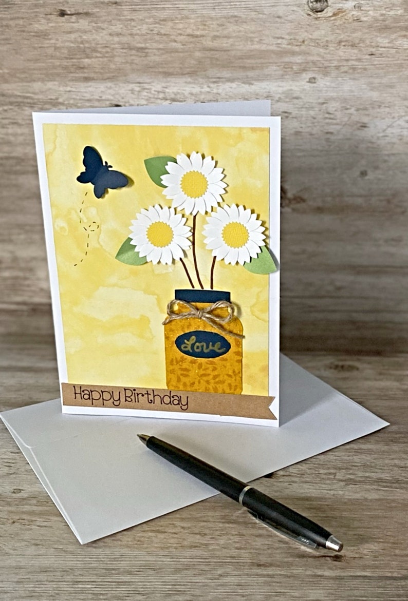 Happy Birthday Card Handmade Birthday Card for Friend Blank inside with envelope Daisy Birthday Card Daughter Mom