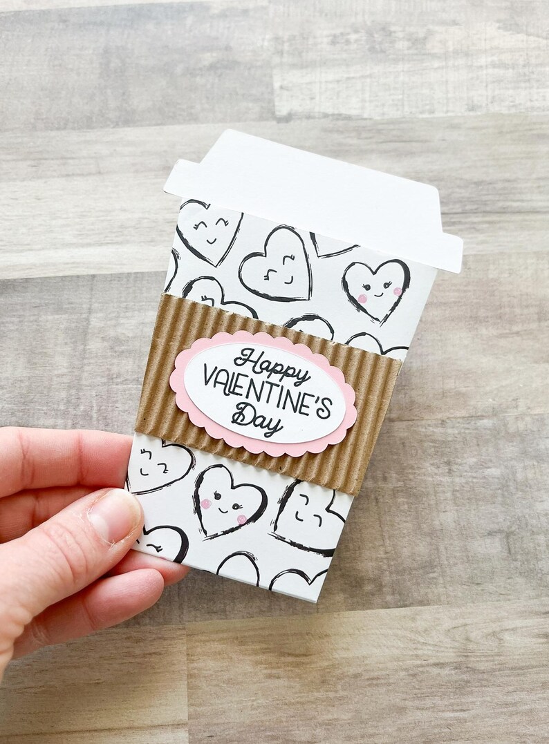 Valentine's Day Gift Card Holder, Coffee Cup Gift Card Holder, Valentines Day Teacher Gift Black White Hearts