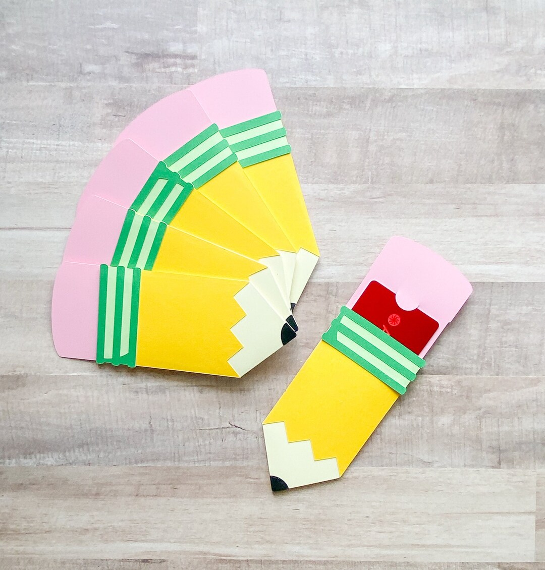 Set of 6 Pencil Gift Card Holders, Bulk Gift Card Holder, Teacher Gift