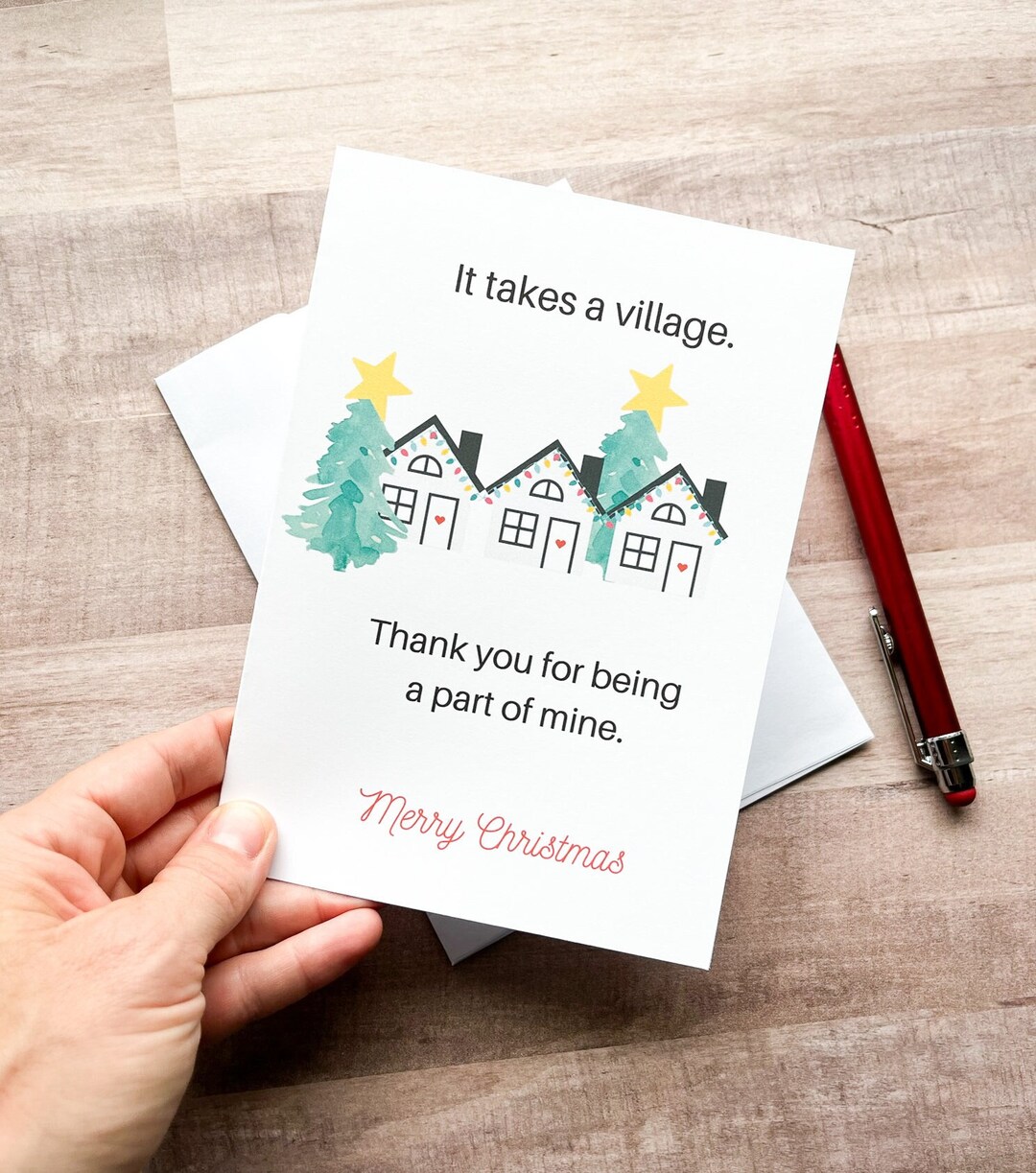 Christmas Card for Friend, It Takes A Village, Holiday Thank You Gift