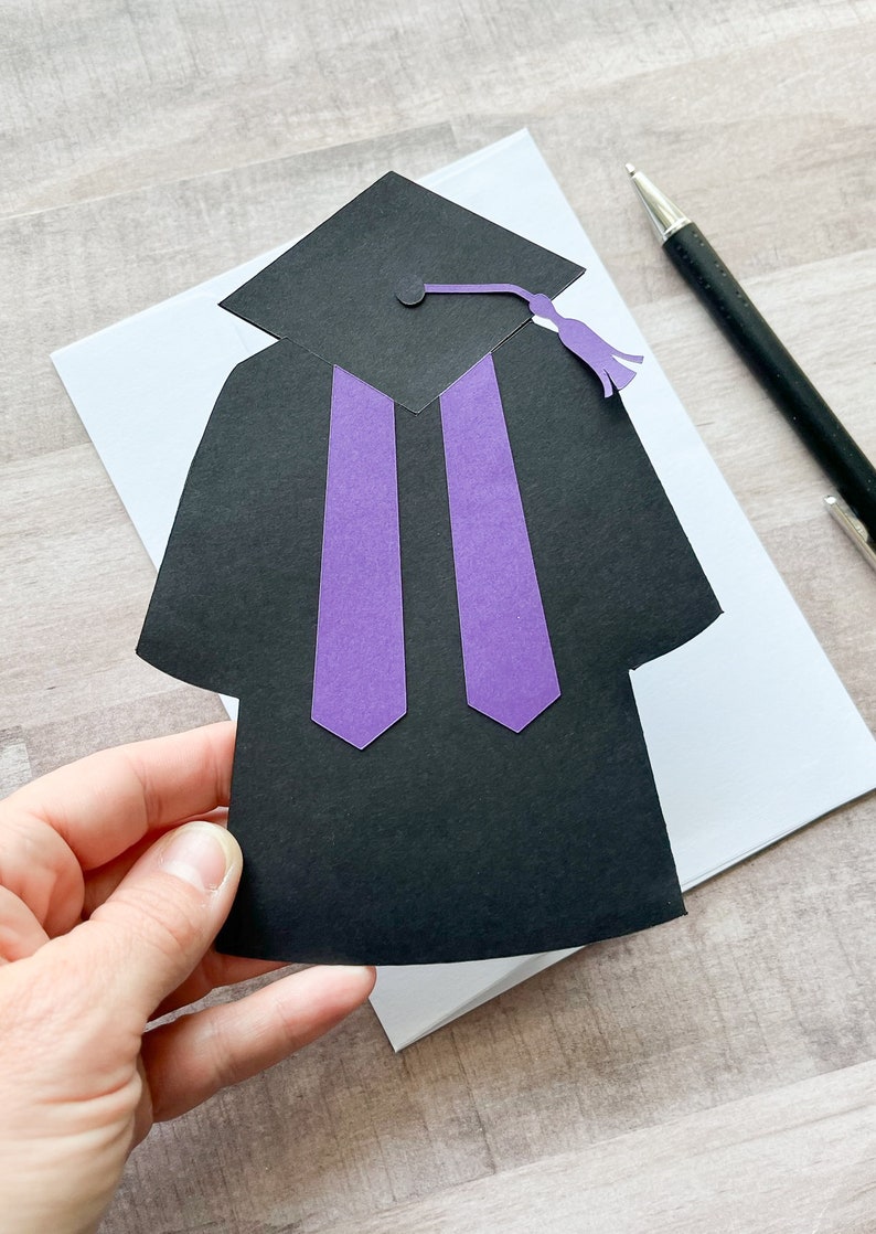 Graduation Gift Card Holder, Cap and Gown Graduation Card, Congratulations Grad Card, Gift Card Holder, Class of 2024 Black & Purple