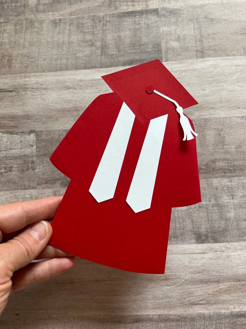 Graduation Gift Card Holder, Cap and Gown Graduation Card, Congratulations Grad Card, Gift Card Holder, Class of 2024 Red & White