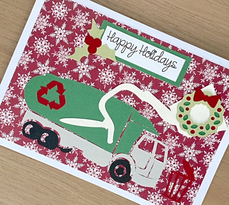 Garbage man Christmas Card Happy Holidays Garbage Truck Etsy