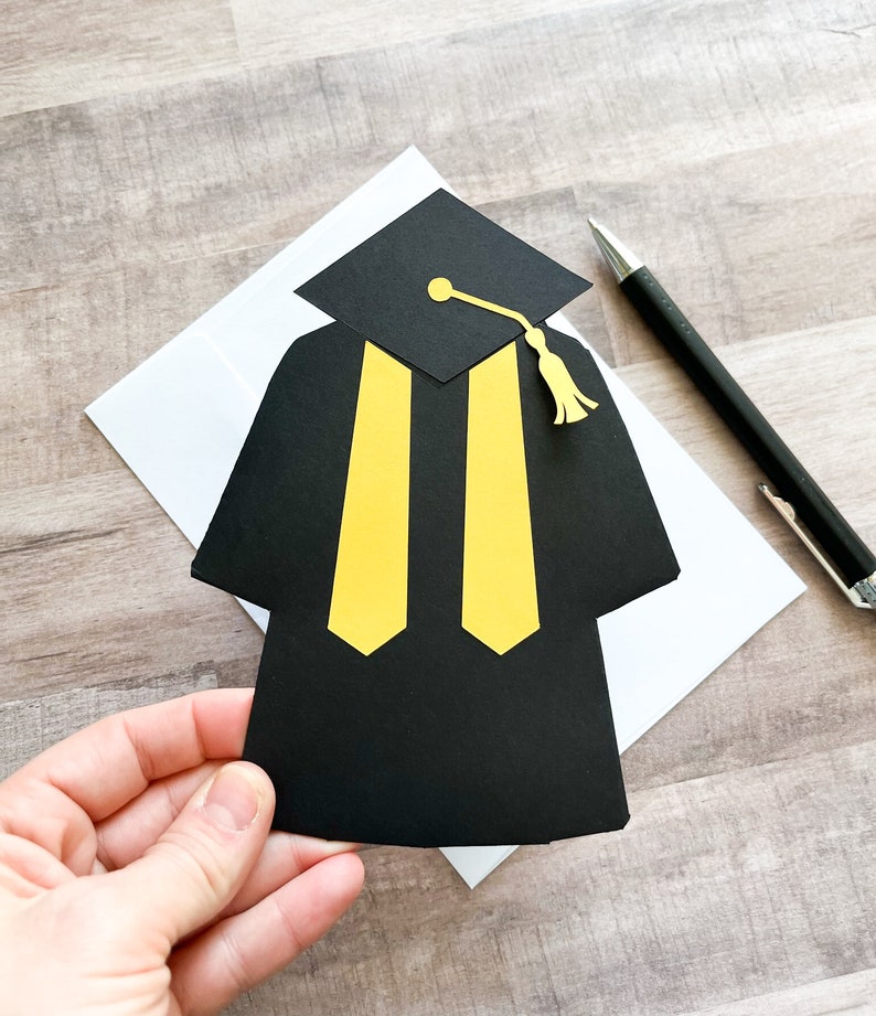 Graduation Gift Card Holder, Cap and Gown Graduation Card, Congratulations Grad Card, Gift Card Holder, Class of 2024 Black & Gold