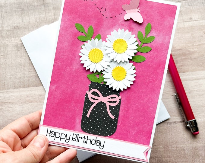 Happy Birthday Card, Daisy Birthday Card, Handmade Birthday Card for ...