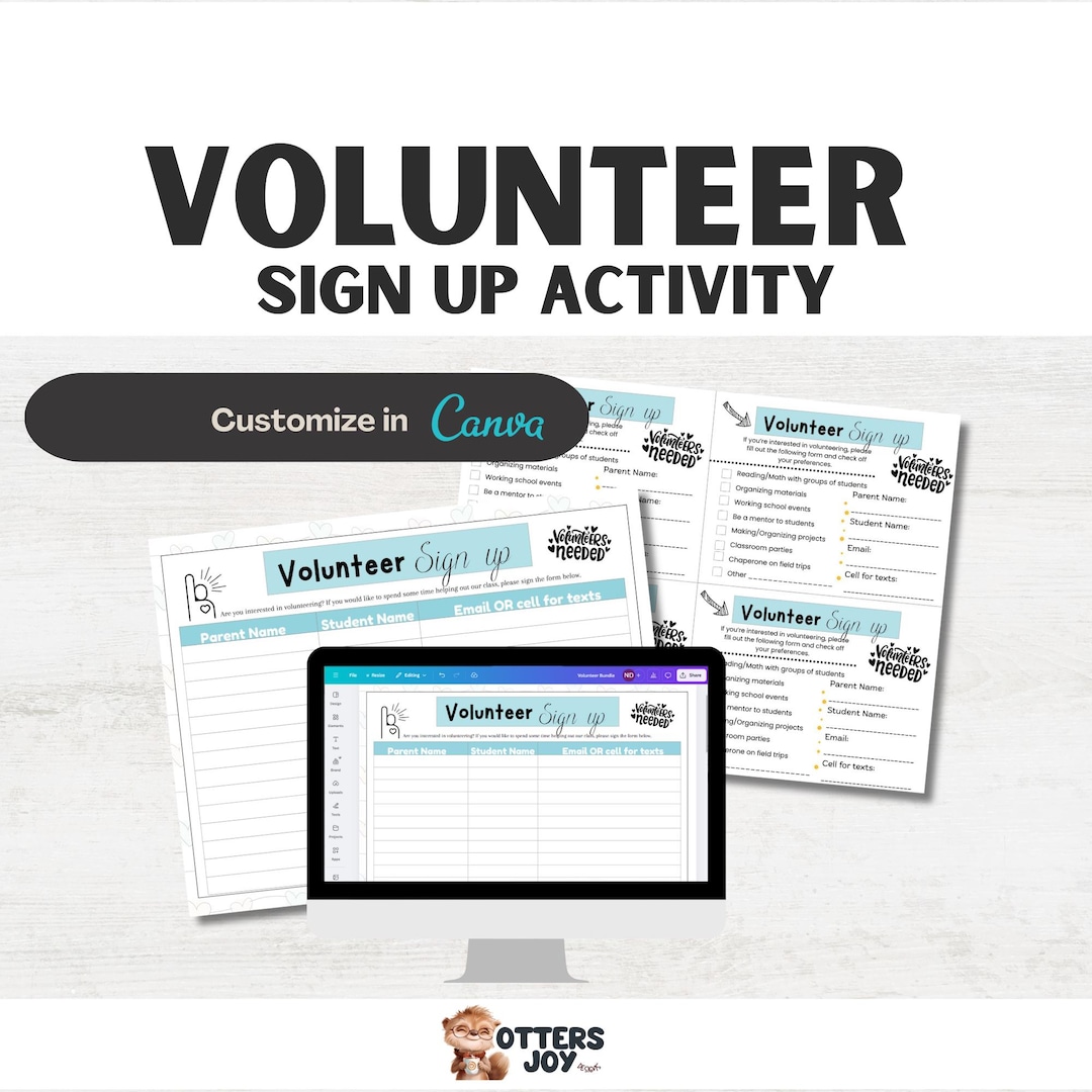Volunteer Sign up Sheet Canva Template: Editable School Form (printable ...
