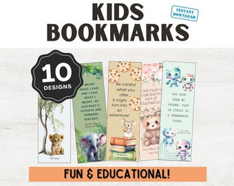 Preschool Bookmarks, Educational Bookmarks, Cute Animals, Positive Messages, Printable Designs, Fun Learning, Digital Download for Teachers