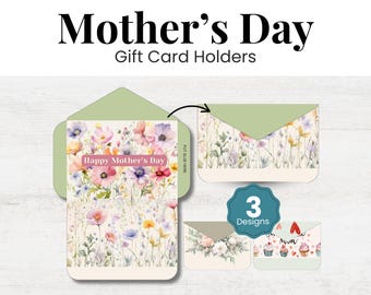 Floral Mother's Day Gift Card Holder, Printable Envelope Template (PDF)