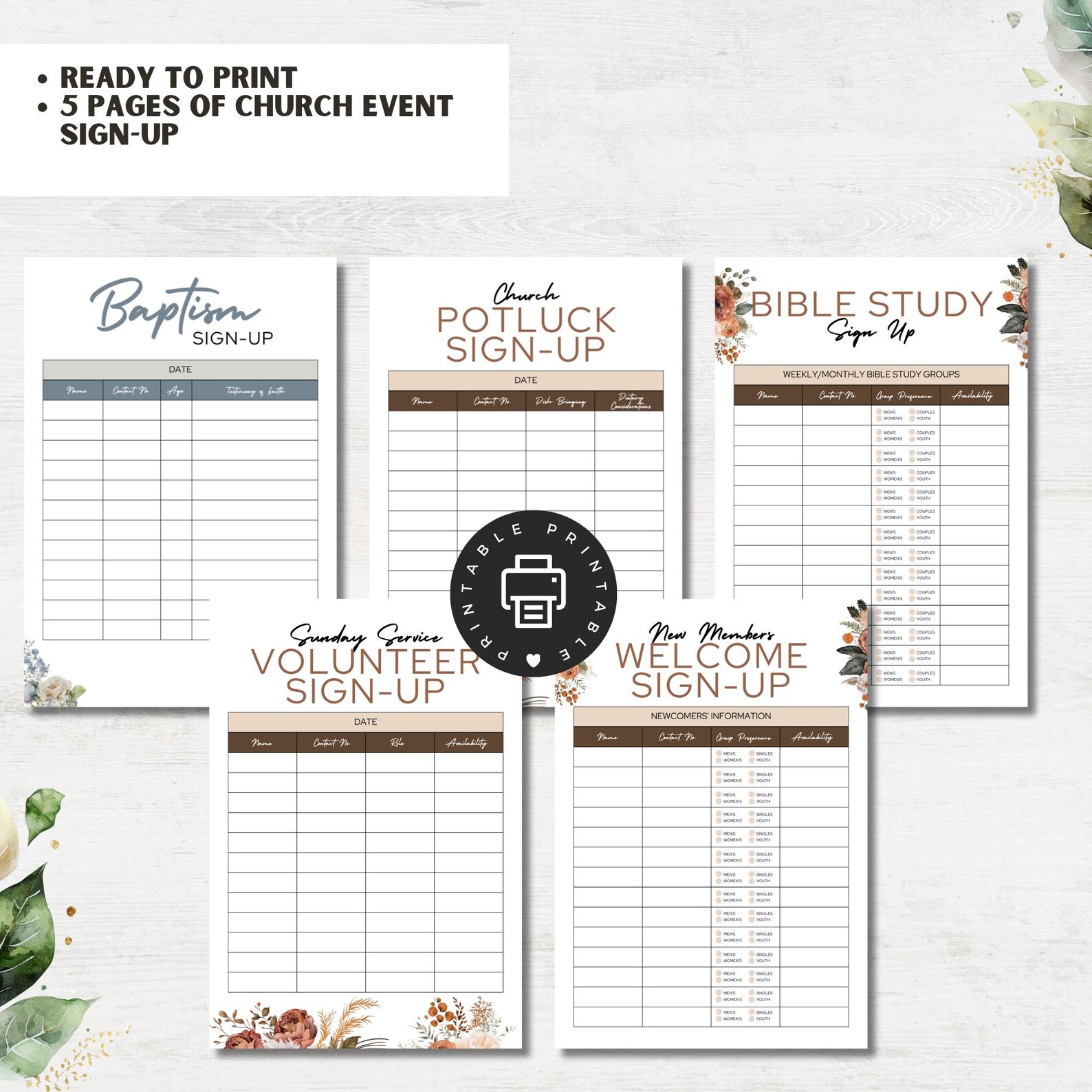 Editable Christian Sign up Sheet: Church Volunteer Form (canva Template ...