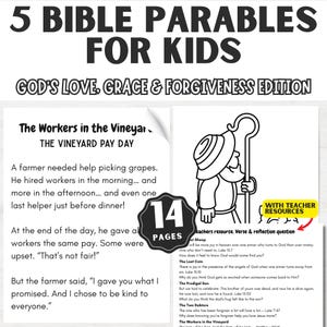 5 Bible Parables for Kids, Lost Sheep, Prodigal Son, God's Love, Grace & Forgiveness, Christian Printables, Sunday School Activities, Jesus
