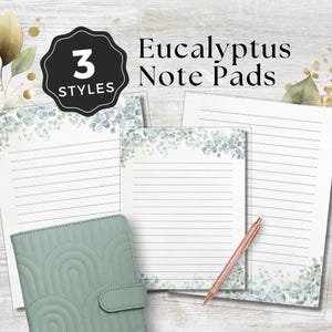 Floral Letter Stationary, Eucalyptus Printable Notepads, Sage Aesthetic Stationery, Instant Download, Elegant Letter Writing Paper US Letter