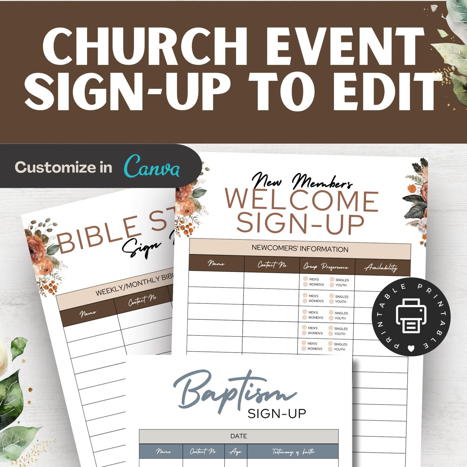 Editable Christian Sign up Sheet: Church Volunteer Form (canva Template ...