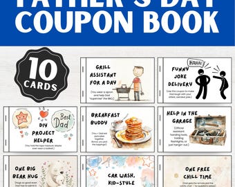 coupon book for dad, printable fathers day gift from kids, easy instant download birthday vouchers for him, DIY surprise idea, grandpa day
