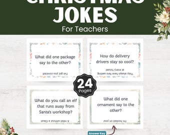 Christmas Joke Cards for Classroom — 24 Printable Teacher Jokes, Holiday Classroom Activity, Homeschool Christmas Humor, Kids Joke Cards PDF