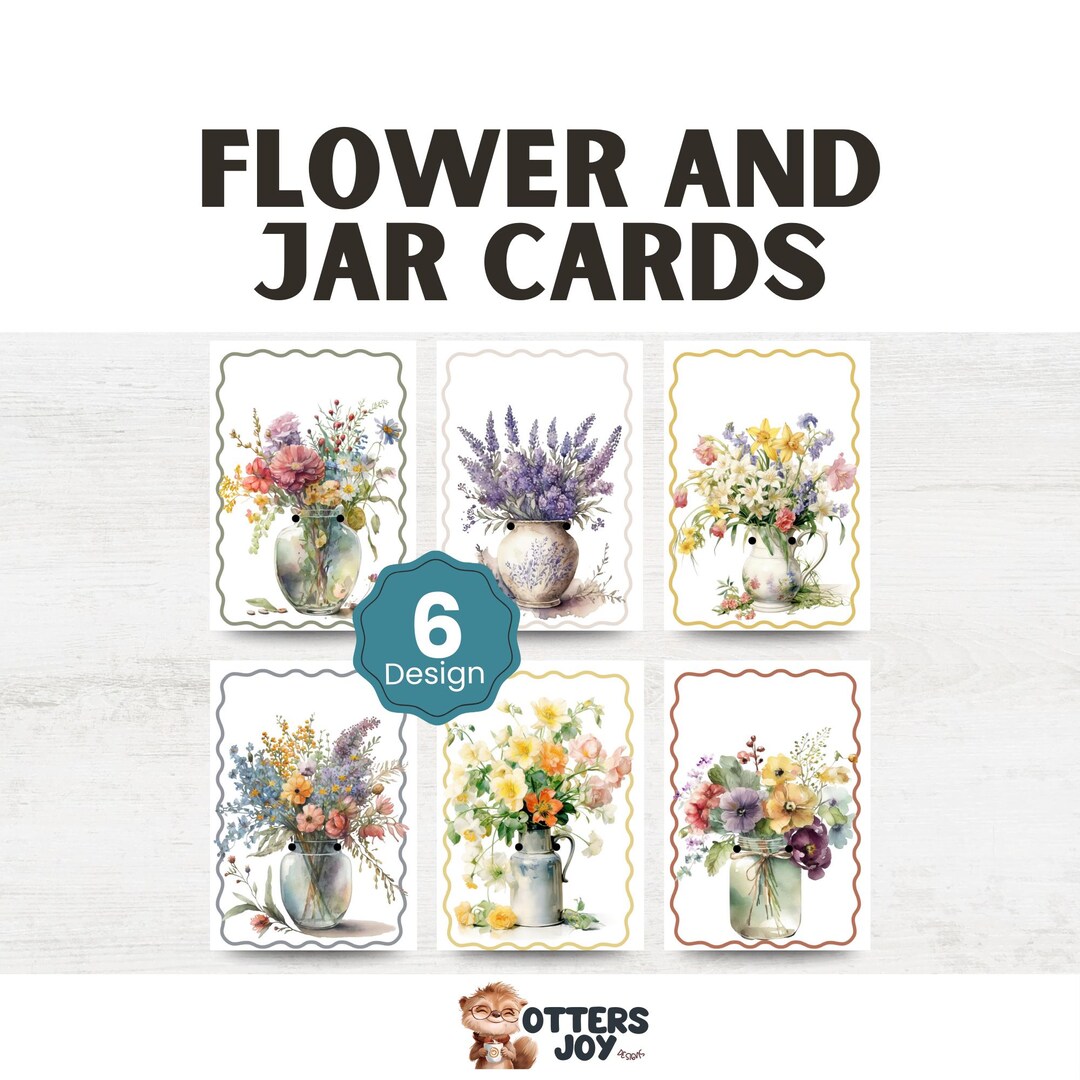 Watercolor Notecard Bundle: Printable Floral Greeting Cards With Mason ...