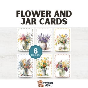 Watercolor Notecard Bundle: Printable Floral Greeting Cards with Mason Jar Design