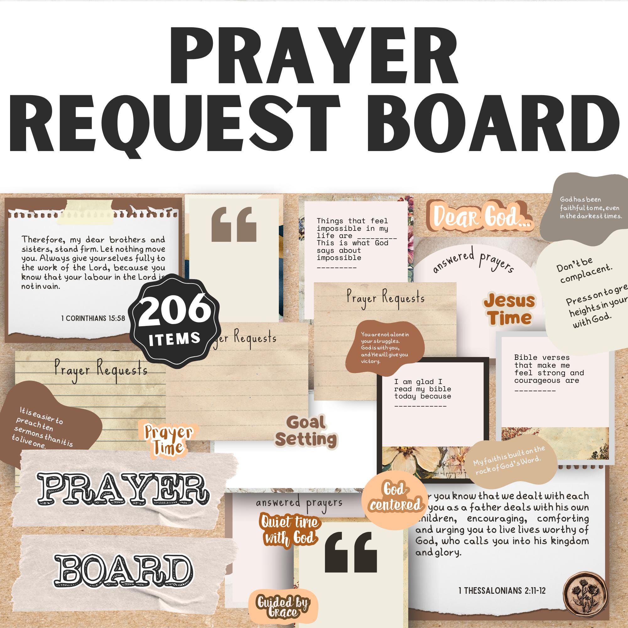 Prayer Request Board Printable, Scripture DIY Prayer Board Kit, Christian Prayer Cards, Vision Board for Family Prayers, Brown and Beige