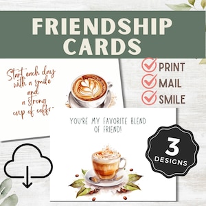 Thank You Card Digital Product, Coffee Friendship Card, Latte Printable Card, Cute & Funny Greeting Card, Instant Downloadable Card