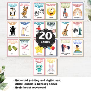Puede incluir: Un conjunto de 20 tarjetas de ejercicios con ilustraciones coloridas e instrucciones para varios movimientos. Las tarjetas presentan im&aacute;genes de un ping&uuml;ino, un canguro y otros personajes divertidos, promoviendo la actividad f&iacute;sica.